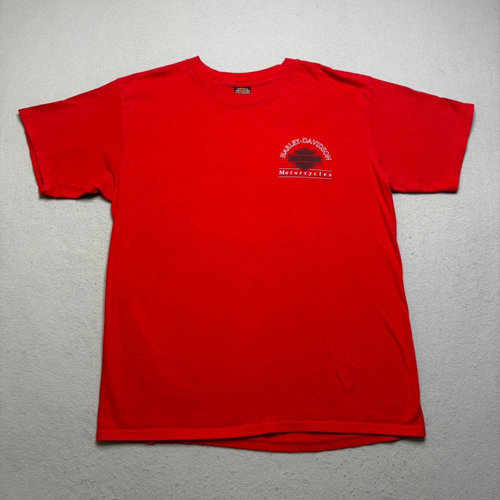 Harley-Davidson T-Shirt Mens Large Red‎ Northern Lights Arbor Vitae WI Y2K Tee
